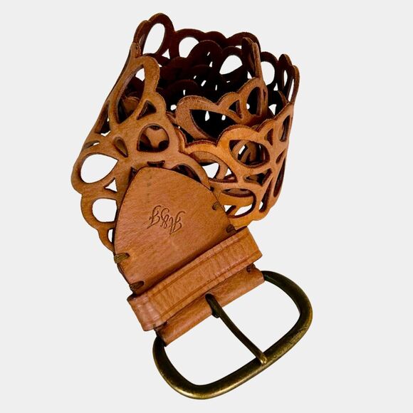 *SOLD* A&F Bohemian Brown Leather 3" Wide Cut Out M Belt Abercrombie Fitch Boho - Picture 2 of 9